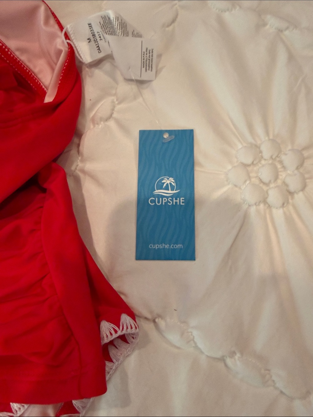 Cupshe Red Tankini Set with White Trim - Picture 2 of 7